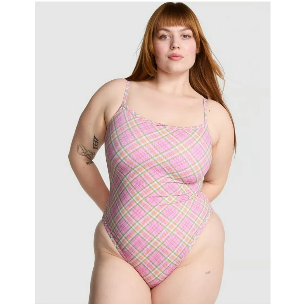 New!Pink X Frankies Bikini‎ August One Piece Swimsuit Strawberry Plaid